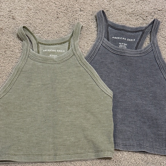 American Eagle Outfitters Tops - American Eagle Outfitters Olive and Charcoal Ribbed Crop Tops